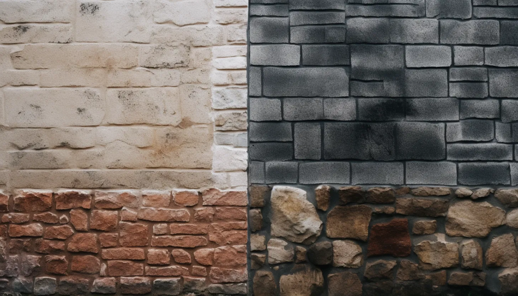 Différentes textures de matériaux de parement sur un mur