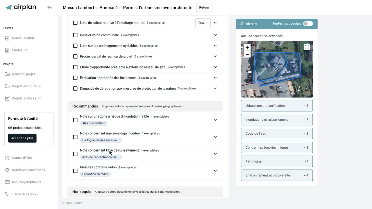 Cadre 6 de l'annexe 4 : documents recommandés selon les données de la parcelle